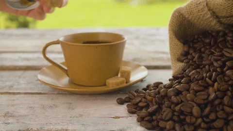 Cup of coffee and coffee beans Stock Footage 137781514