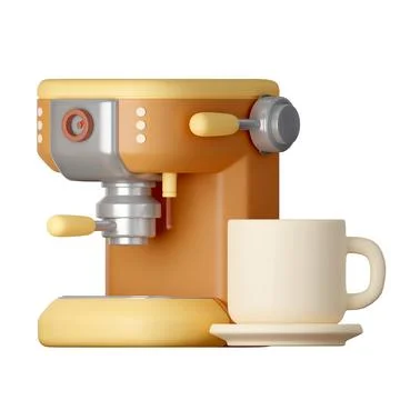 A cup of coffee and coffee machine Cartoon Style Isolated on a White Background Stock Illustration