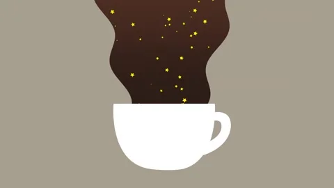A cup of coffee and creativity,  inspiration, ideas. Stars. Animation Stock Footage