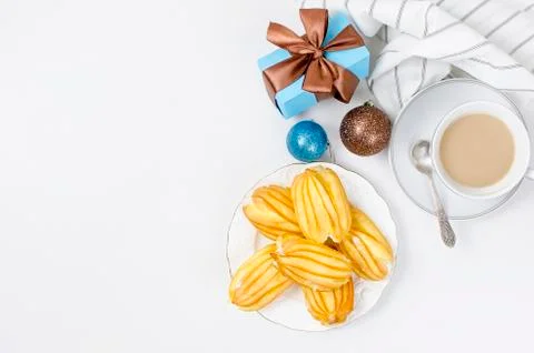 Cup of coffee and gifts for breakfast Stock Photos