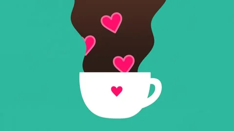 A cup of coffee and love, heart. Animation rendered MOV alpha channel Stock Footage