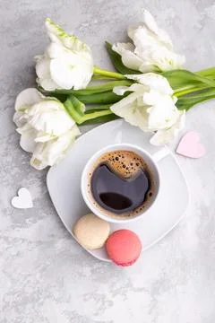 Cup of coffee and macaroons Stock Photos