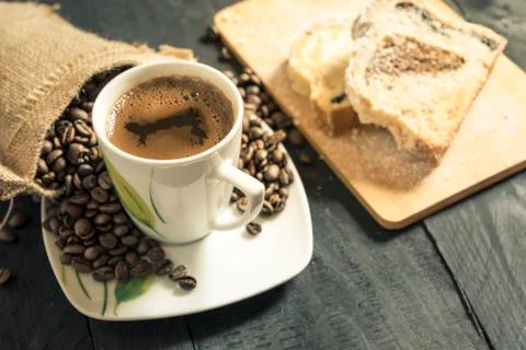 Cup of coffee and pound cake Stock Photos