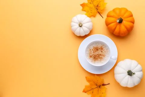 Cup of coffee and pumpkins Stock Photos