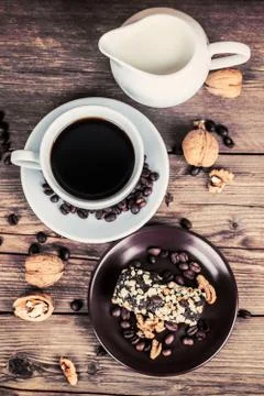 Cup of coffee and sweets Stock Photos