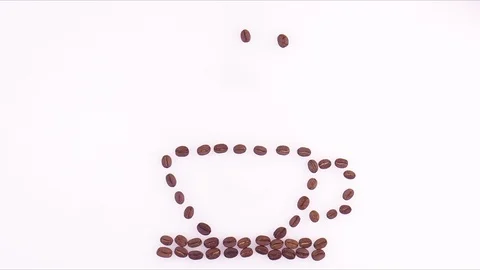 Cup of coffee appears from coffee beans on a white background 스톡 동영상 124639559