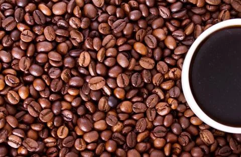 Cup of coffee on a background coffee beans Stock Photos