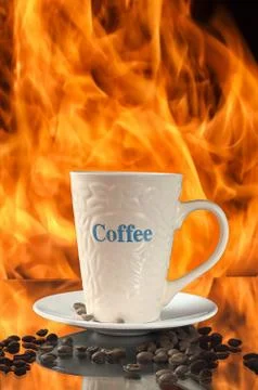 Cup of coffee on a background of fire Stockfoto's
