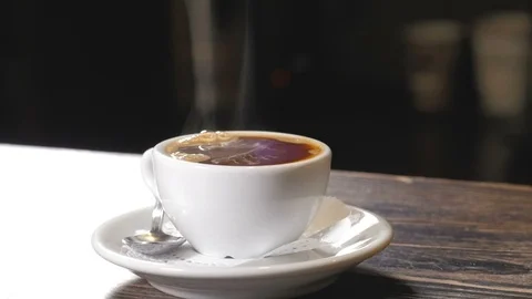 Cup of coffee on the bar closeup Stock Footage 92542990