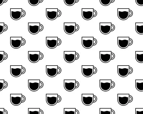 Cup With Coffee Bean For Take Away. Seamless Pattern On White Background. Illustrazione stock