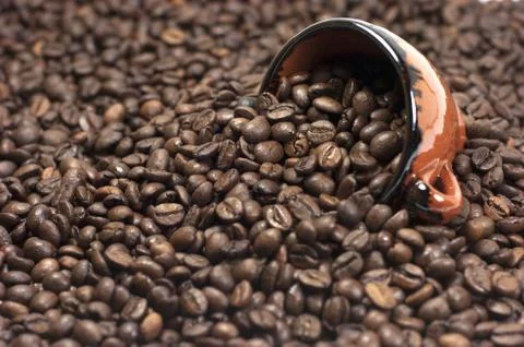 Cup, coffee beans, background, Stock Photos