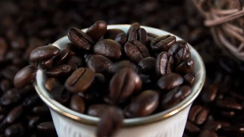 Cup Of Coffee Beans Stock Footage