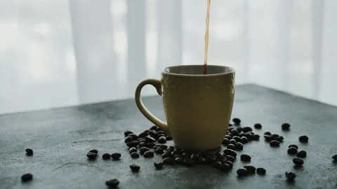 Cup of coffee with beans	 Stock Footage 150129403