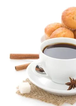 Cup of coffee with beans isolated on white Stock Photos