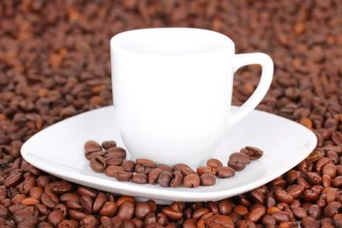 Cup in coffee beans 스톡 사진