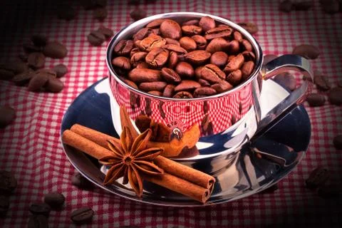 Cup of Coffee with beans Stock Photos