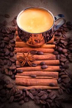 Cup of Coffee with beans Stock Photos