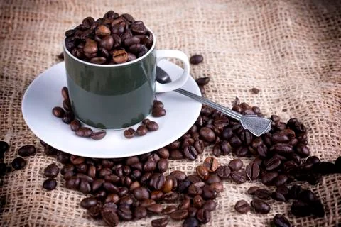 Cup with coffee beans Stock Photos