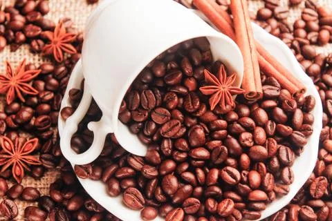 Cup with coffee beans Stock-Fotos