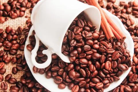 Cup with coffee beans Stock Photos