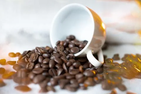 Cup with coffee beans Stock Photos