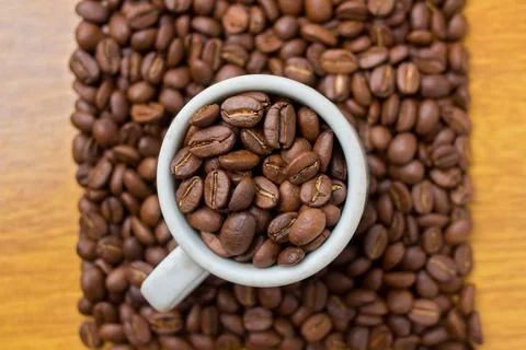 Cup with coffee beans - square top Stock Photos