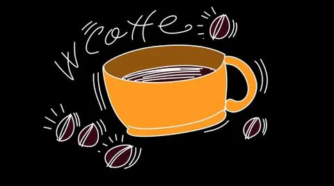 Cup of coffee with beans stylized comic book style humorist drawings Stock Illustration