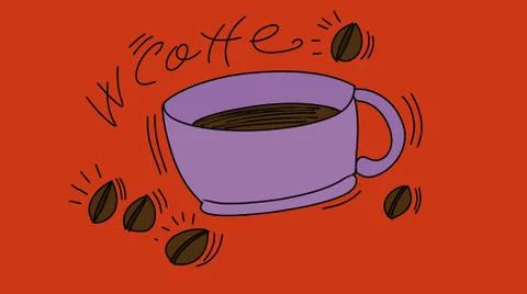 Cup of coffee with beans stylized comic book style humorist drawings Stock Illustration