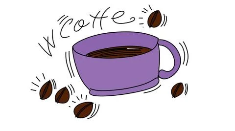 Cup of coffee with beans stylized comic book style humorist drawings Stock Illustration