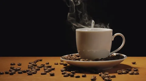 Cup of coffee on black background Stock Footage 35510374
