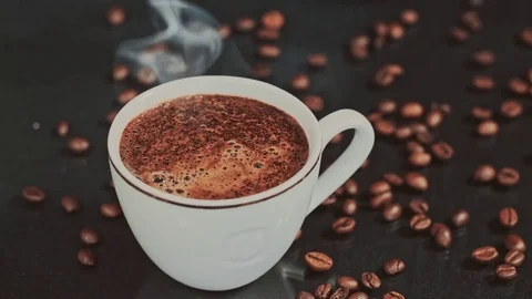 Cup of coffee on black background Stock Footage 73622317