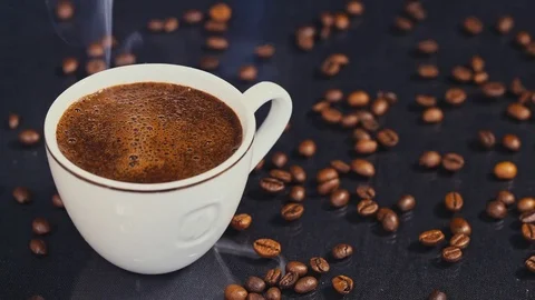 Cup of coffee on black background Video stock 73622380