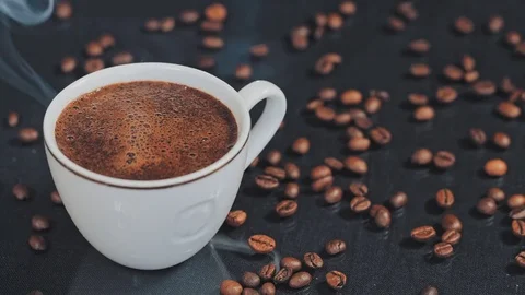 Cup of coffee on black background Stock Footage 73622467