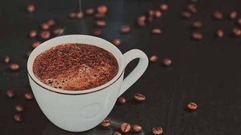 Cup of coffee on black background Stock Footage 73622513