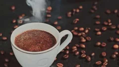 Cup of coffee on black background Video stock 73622531