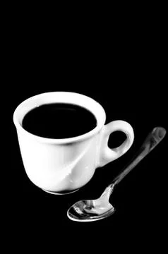 Cup of coffee on black background Stock Photos
