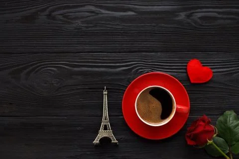 Cup of coffee on black table Stock Photos