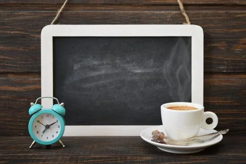 Cup of coffee with blackboard Stock Photos