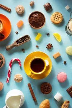 Cup of coffee at blue background Stock Photos