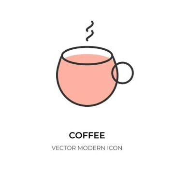 Cup coffee break flat line icon time drink vector Stock Illustration