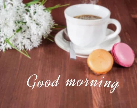 Cup of coffee, cakes on the table Stock Photos