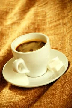 Cup of coffee with canvas background Stock Photos