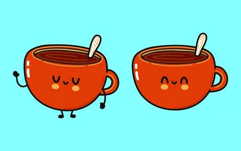 Cup of coffee character. Vector hand drawn cartoon kawaii character illustr.. Illustrazione stock