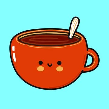 Cup of coffee character. Vector hand drawn cartoon kawaii character illustr.. Stock Illustration