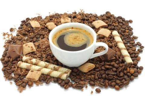Cup of coffee with chocolates Stock Photos