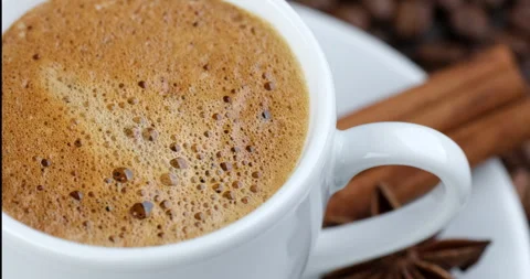 Cup of coffee with cinnamon, zoom frame Stock Footage 260400277