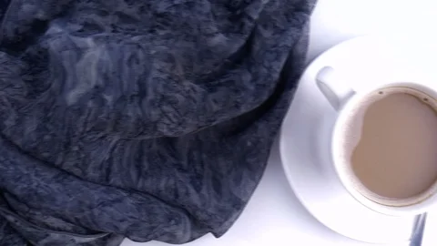 Cup of coffee close-up. Coffee beans. Slow motion shot. Video stock 122373138