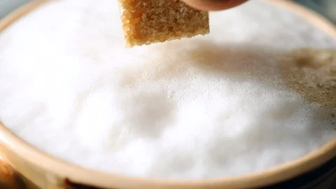 Cup of coffee closeup, sugar cube Stock Footage 124530638