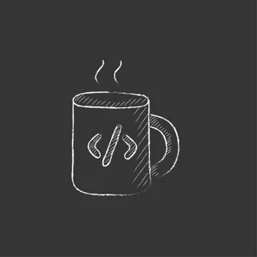 Cup of coffee with code sign. Drawn in chalk icon Stock Illustration