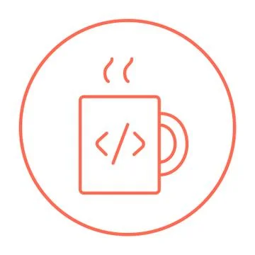 Cup of coffee with code sign line icon Stock Illustration
